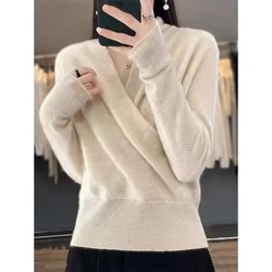 Women Wool Sweaters Winter Soft Comfortable Casual Lazy Style Knitted Jumpers Female Winter Chic Spliced Loose Solid Knitwear