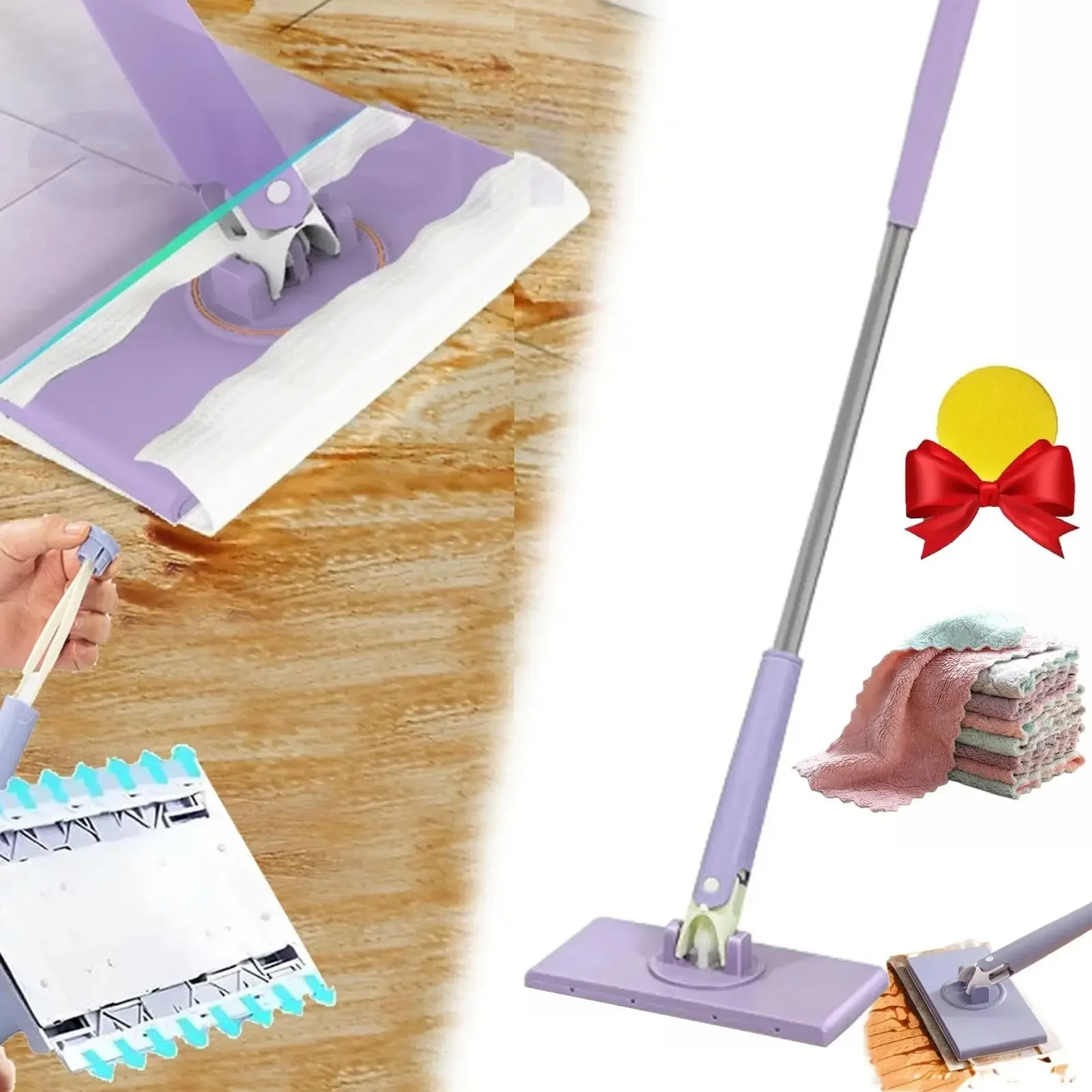 Hands Free Flat Floor Mops Lazy Face Towel Mop Changing Mini Mop Floor Cleaner Home Cleaning Mop With Push-Pull Cloth Changing