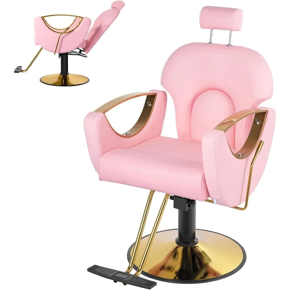 

Pink Salon Chair Barber Chair for Hair Stylist Reclining, Height Adjustable Hydraulic Hair Salon Chair with 360 Degrees Rolling