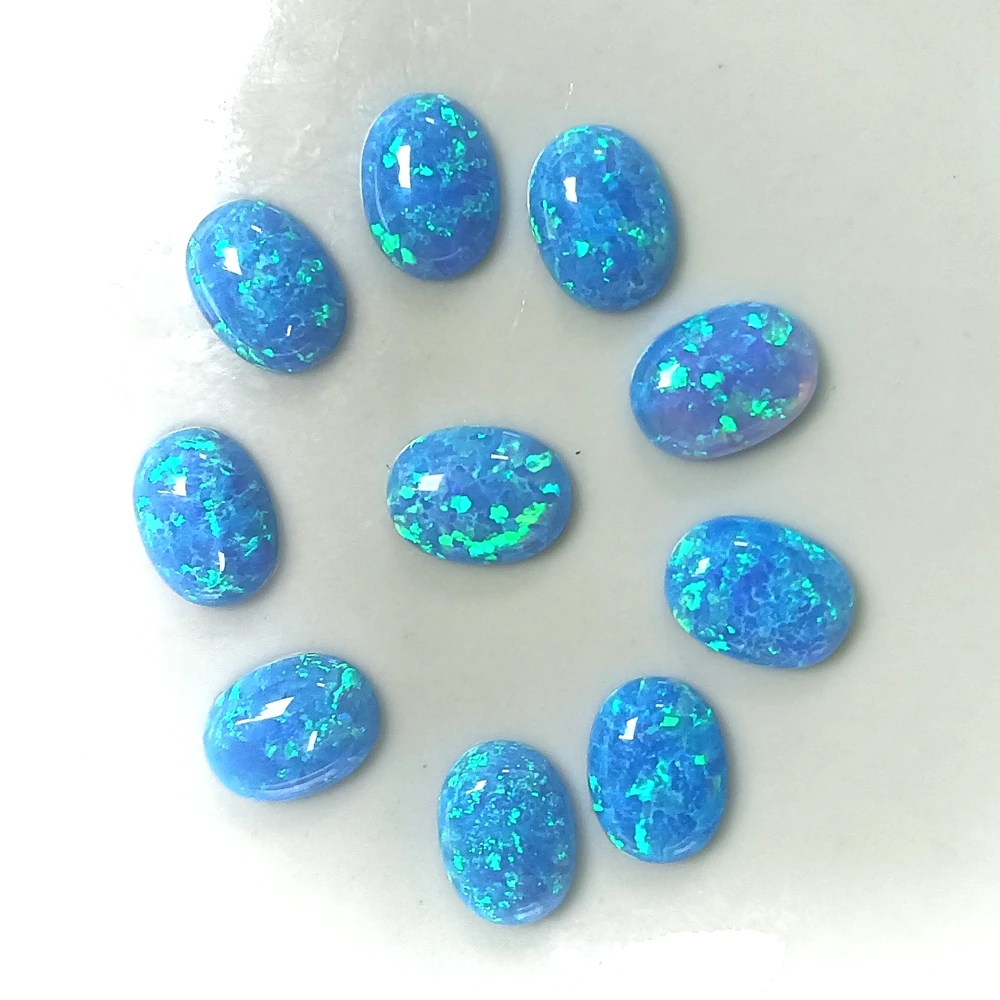 (5Pcs/10Pcs/50Pcs/Lot) 6X8MM OP06 Light Blue Synthetic Opal  Flat Bottom Round Cabochon For Jewelry Casting