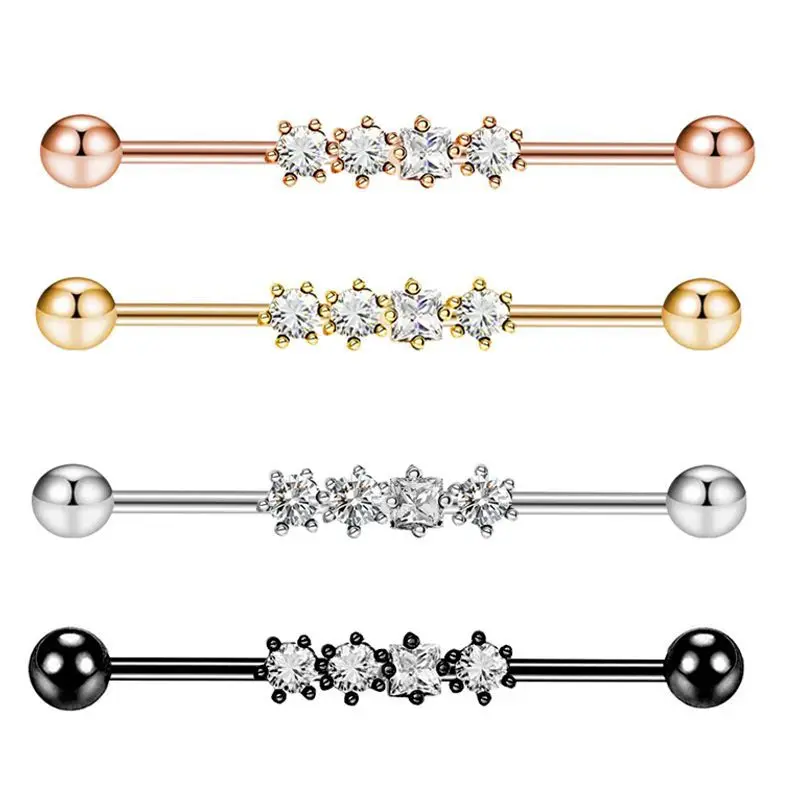 1Pcs  stainless steel Barbell stud earrings external thread piercing jewelry ear bridge double piercing straight rod zircon earr