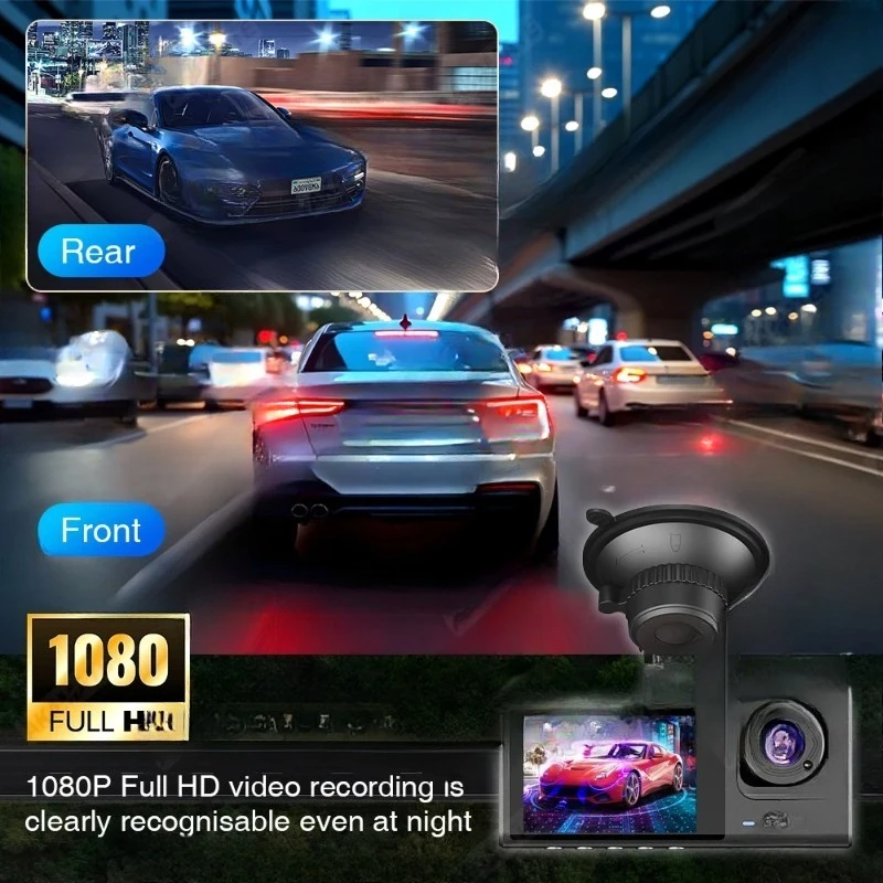 Car DVR 3 Cameras Recorder Rear Inside Vehicle 3-Lens Dash Cam Three Way Camera DVRs Dashcam 3 Channel Video Camcorde 1080P HD