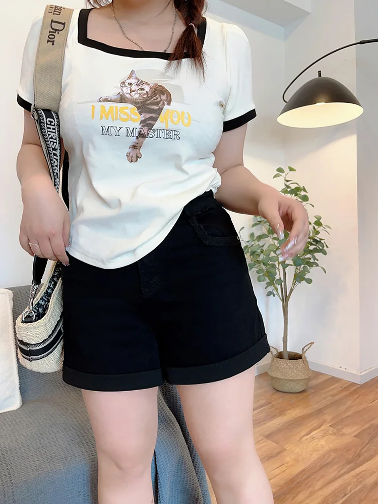 

High Waist Wide Leg ort Jeans Women's Elastic Hemming Denim Skort Summer New Sle plus Size Faion Commute Cotton Blend