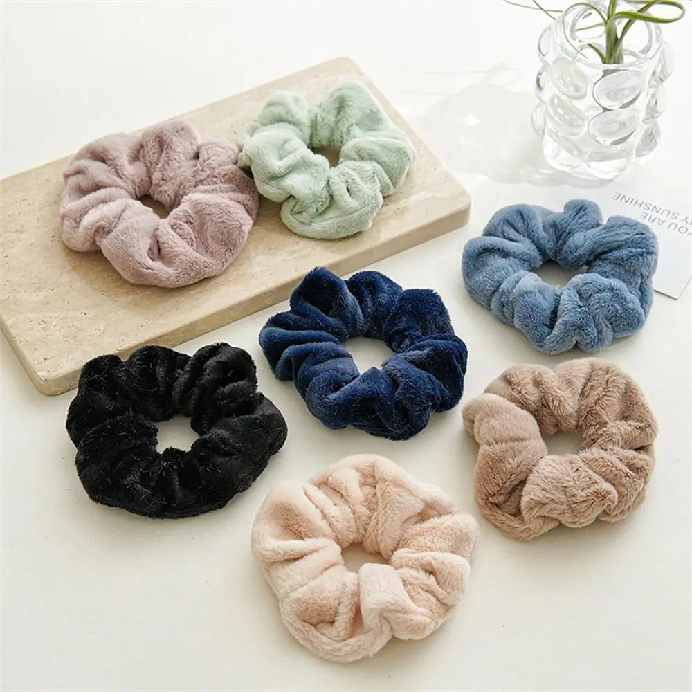 Solid Soft Plush Wide Hair Band For Women Girls Ponytail Holder Hair Tie Fluffy Rubber Band Scrunchie Fashion Hair Accessories