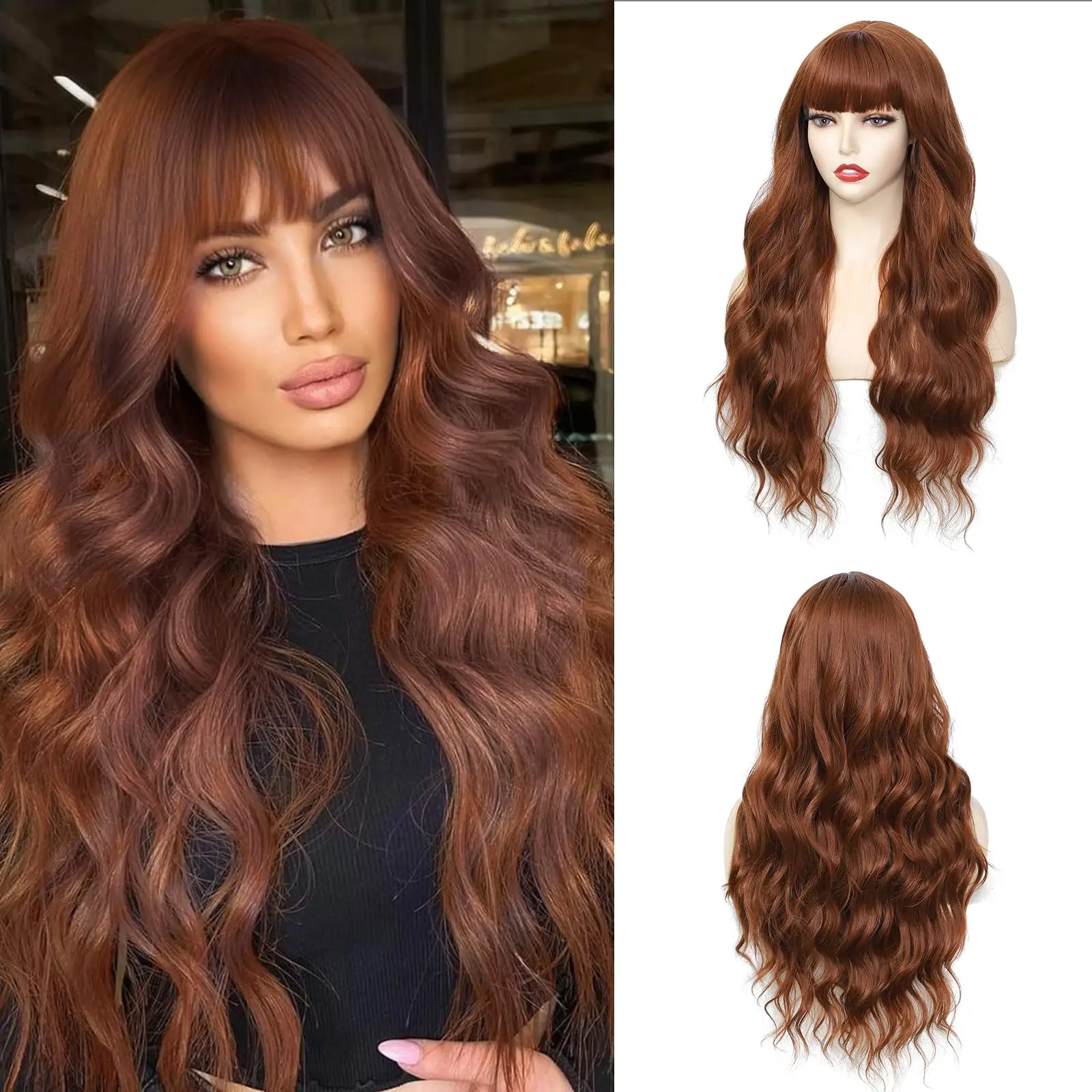 

Big wavy light brown synthetic wig for Halloween cosplay, daily festive hair, high-temperature hair accessory 2026