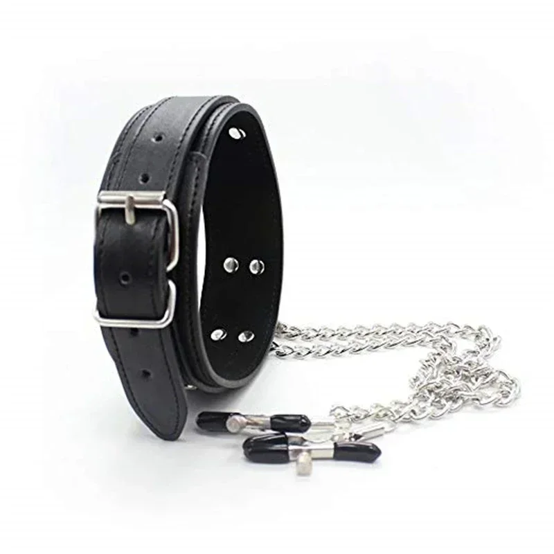 Sexy Leather Choker Collar With Nipple Clamp Breast Clip Chain SM Bondage Couple SM Sex Toys For Woman Erotic Tools Adult Games - view 4