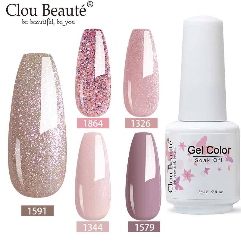 Clou Beaute 8ml Gel Nail Polish Varnish Spring Summer Glitter Nails Art Base Top Coat UV Gel 180 Colors Vernis Semi Permanent