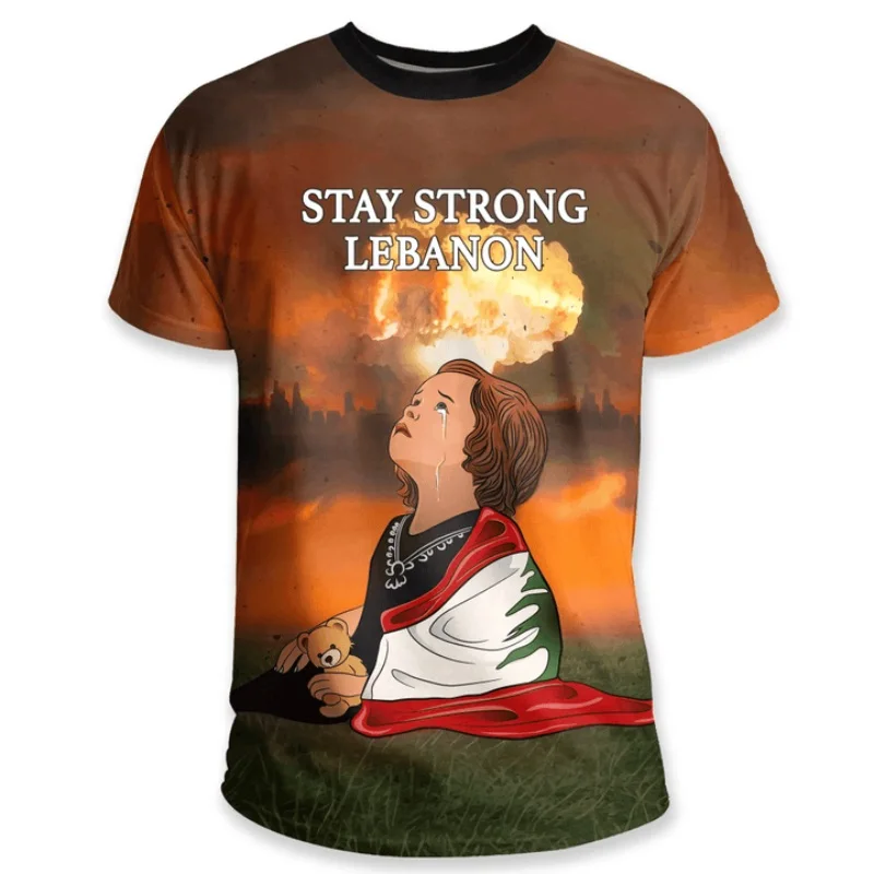 Fique forte líbano t camisa para homens mulheres impressão completa bandeira do líbano manga curta o pescoço camisetas streetwear masculino overzied t