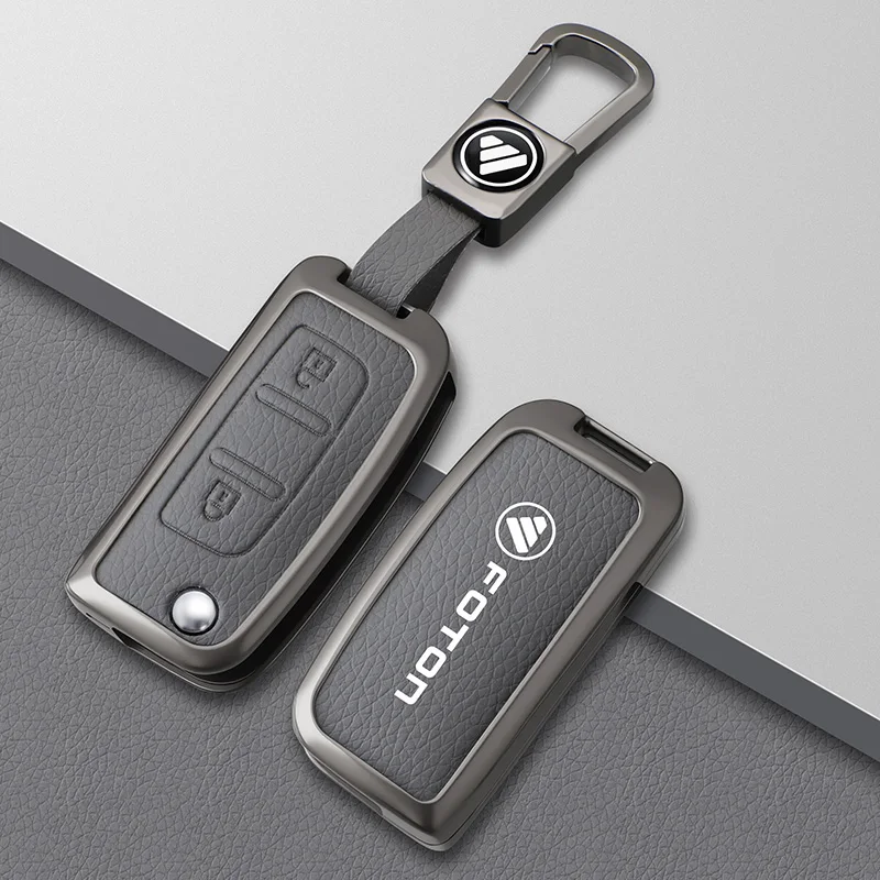 Metal Leather Car Key Case Cover Shell For Foton Motor Savannah E3 E5 E7 Tunland E G Granite Toplander Accessories
