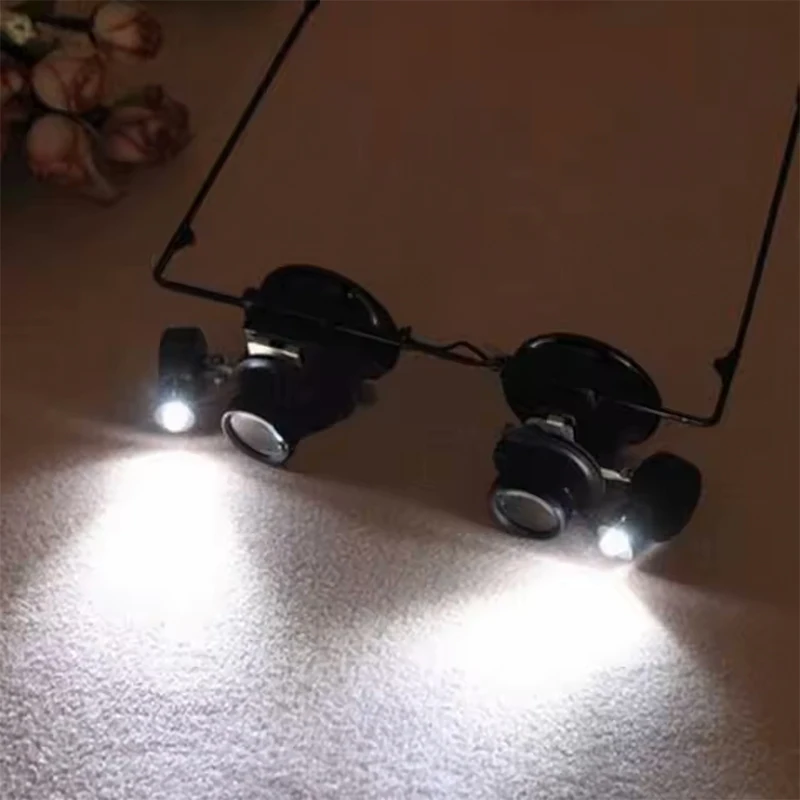 Magnifier Double Eye Glasses Type Watch Repair Jeweler Inspect Tool Magnifier with Two Adjustable LED Lights