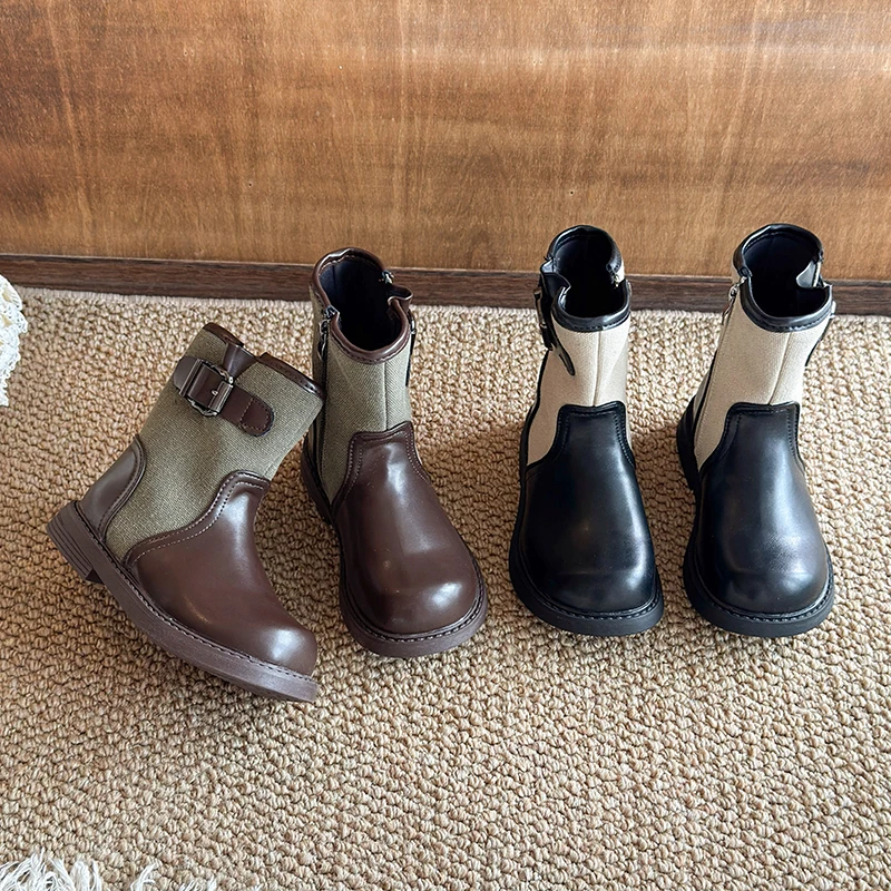 Little Girls Quilted Ankle Boots with Buckle 2026 New Autumn Toddler Leather Boots Non-slip Trendy Retro Style Party Wedding
