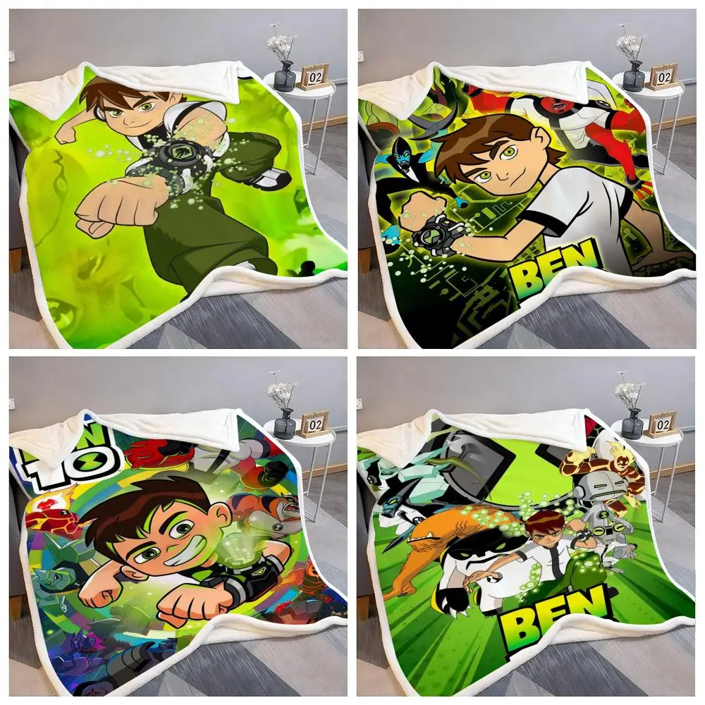 American Cartoon B-Ben 10 Throw Flannel Fluffy Soft Blanket Warm Skin-Friendly Throw for Sofa Bed Office Nap Winter