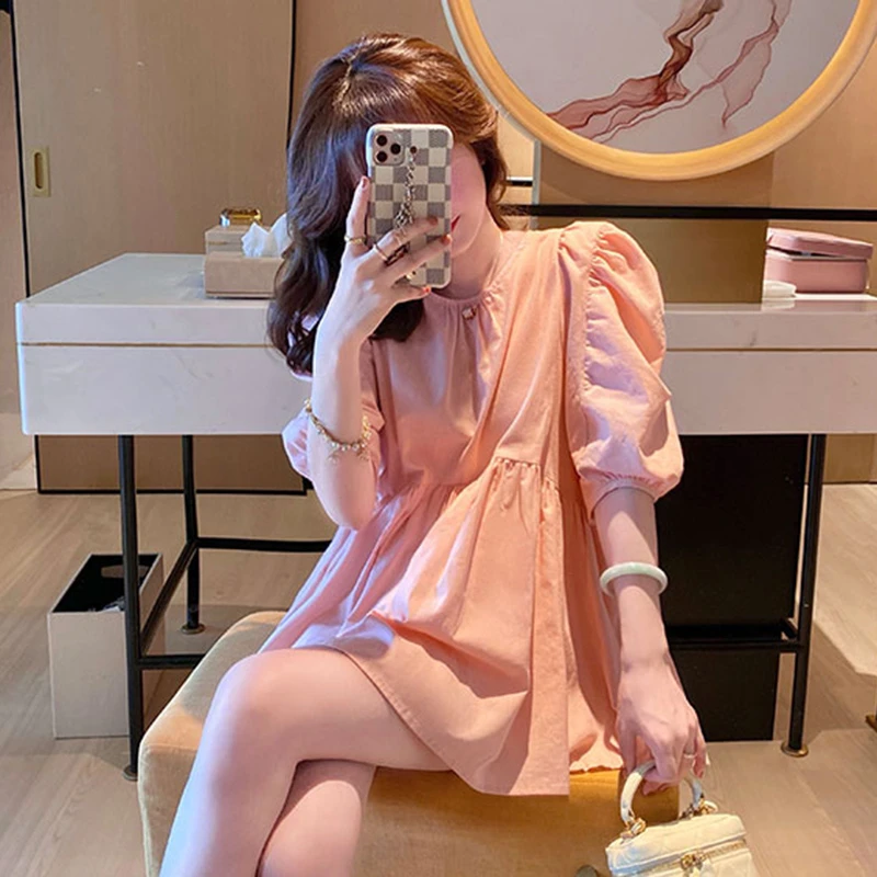 2024 Summer Maternity Pink Shirts Puff Sleeve O-neck Bowknot Hollow Out Backside Pregnant Woman Blouses Sweet Pregnancy Top Tees