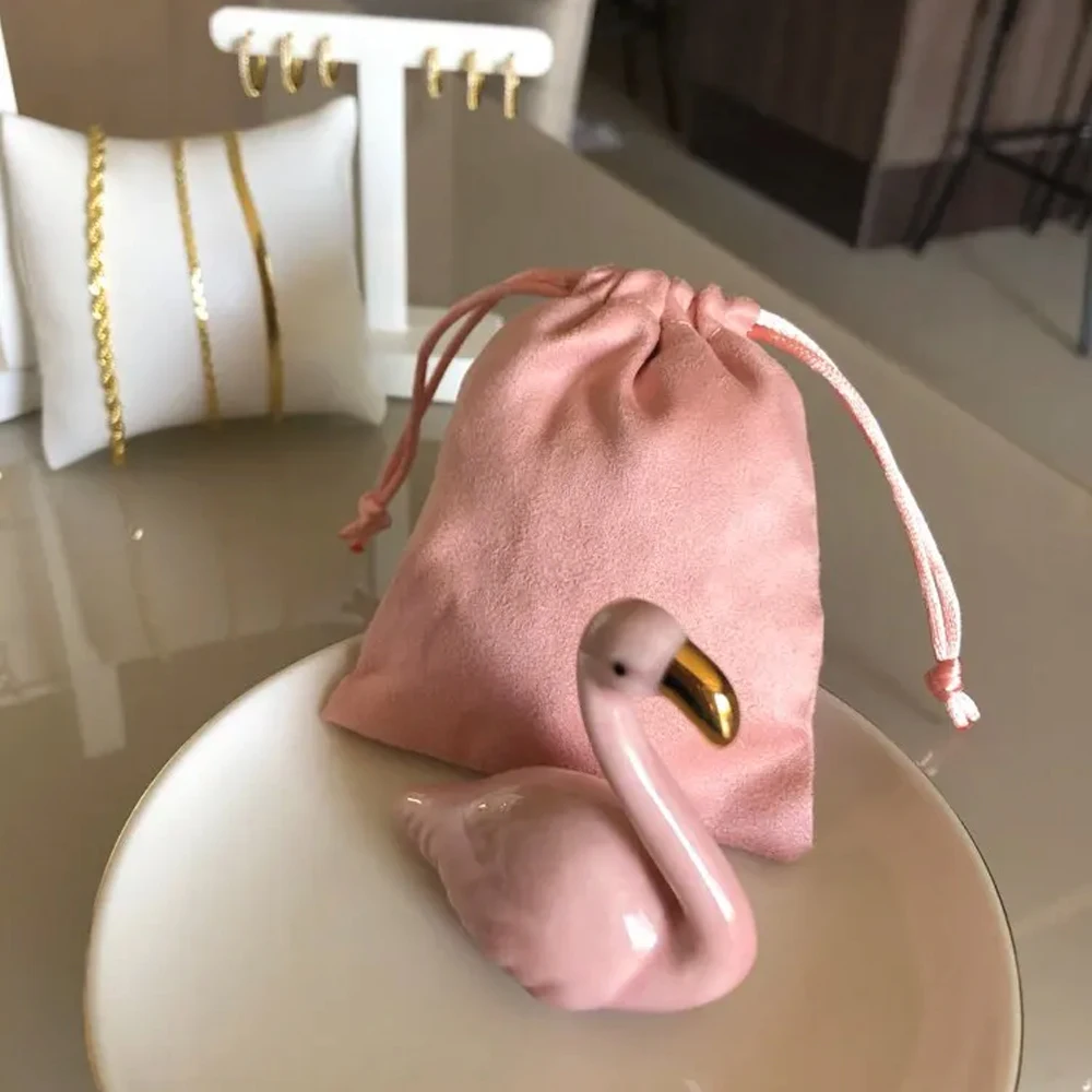 50pcs Lovely Jewelry Flannel Drawstring Velvet Bag Gift Packaging Suede Cloth Wedding Favor Pouch DIY Storage Cosmetic Organizer