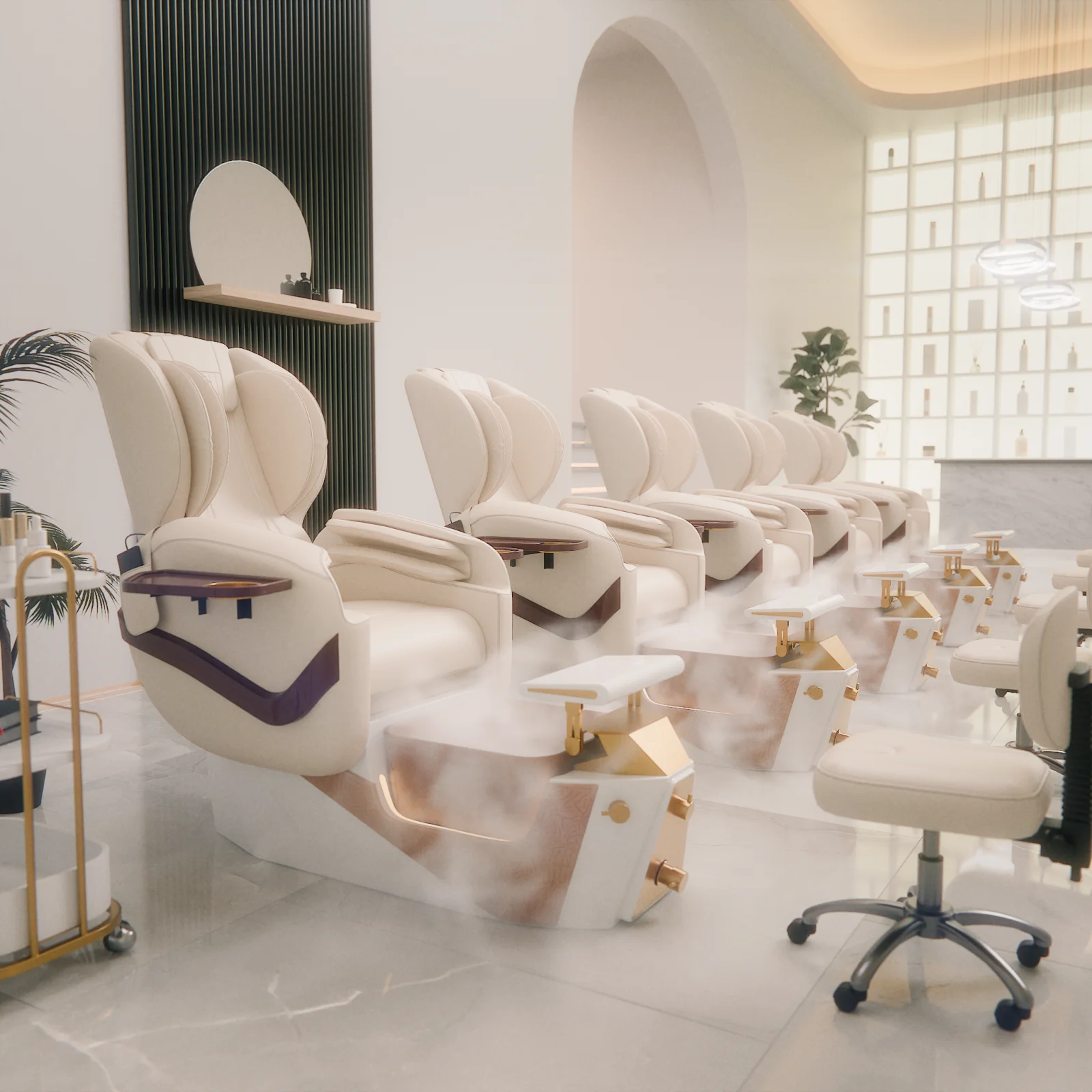 Electric Reclining Pedicure Spa Chair with LED Light Foot Tub Back Massage PU Leather Salon Foot Bath Sofa for Nail Beauty Salon image 6