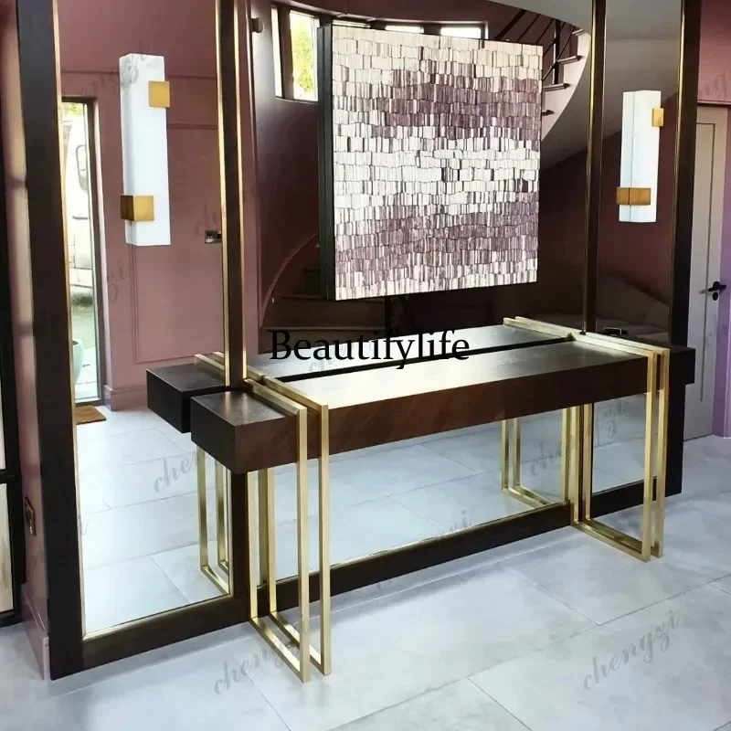 M45 French light luxury metal entrance table, living room corridor end view table, hotel creative exhibition table