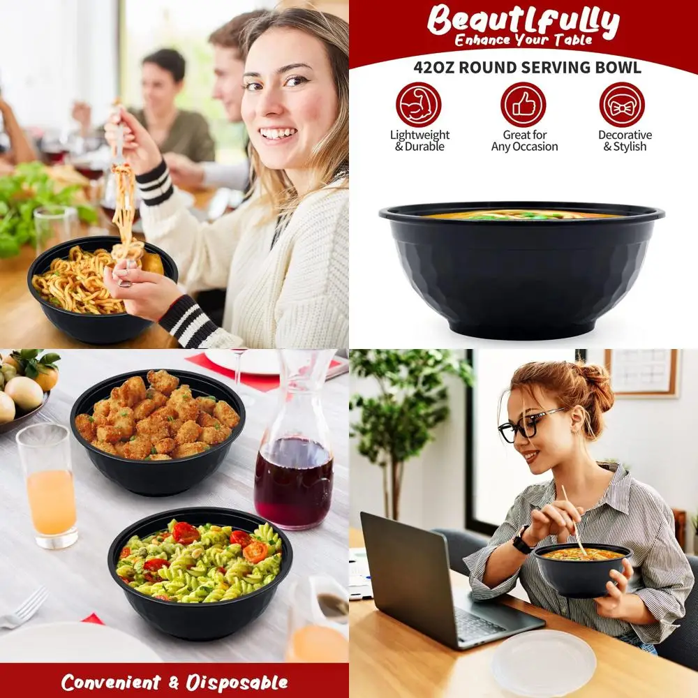

Stackable Meal Prep Bowls, 150-Piece Set, 42oz Black Reusable Containers with Lids, Microwave & Dishwasher Safe, Leak-Resistant