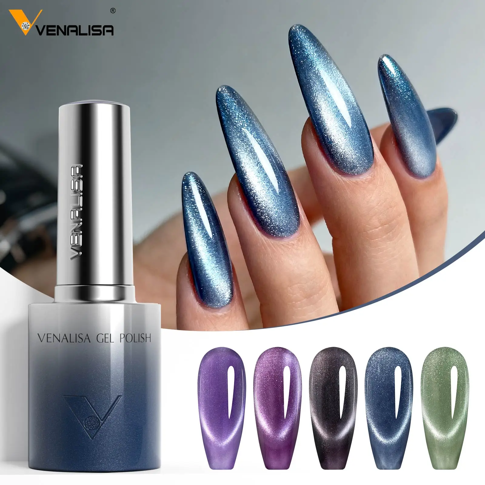 5 Stück Venalisa HEMA/TPO-freier Cat Eye Gel Magnet Ultra Flash Nagellack Diamant-Glitzer UV LED Lackiergel – Detail 13
