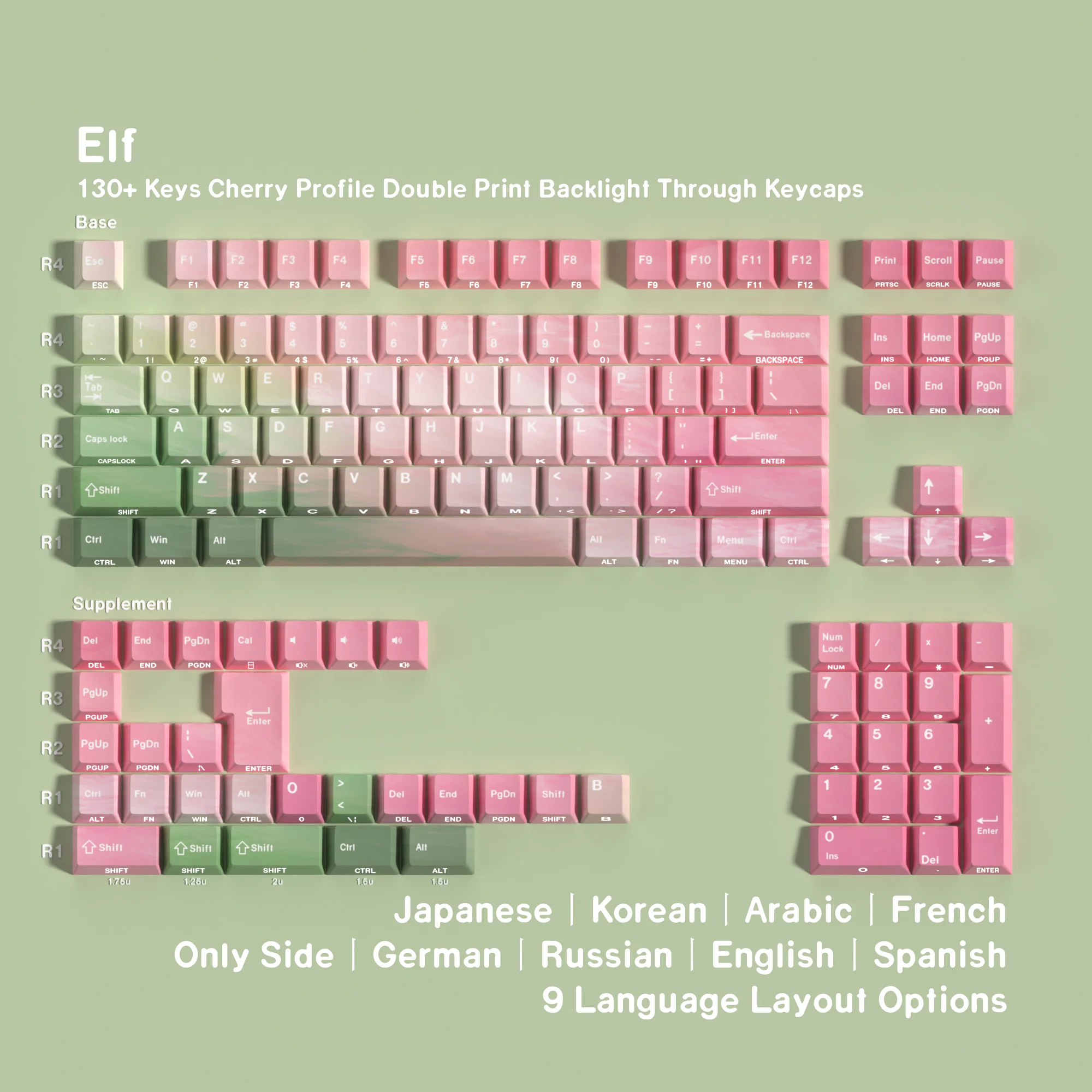 أغطية مفاتيح PBT متدرجة باللون الوردي الطازج أغطية مفاتيح كورية فرنسية روسية بإضاءة خلفية ملف تعريف الكرز للوحة المفاتيح الميكانيكية Mx Switch DE ES #6