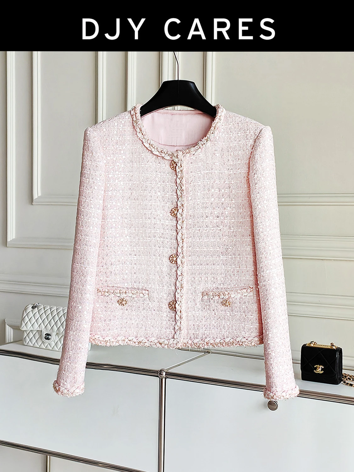 

New Heavy industry sequin pink coat, rich heiress slimming top big size