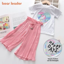 Bear Leader Girls Clothing Sets 2023 Brand Girls Clothes Kids Clothing Sets Unicorn Sequins Chiffon Children Clothing 2Pcs Suits