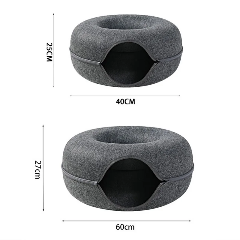 Donut Cat Bed Tunnel Interactive Bed Toy House for 2 Cats Felt Pet Cat Half Closed Cave Indoor Training Kennel Toy Pets Supplies