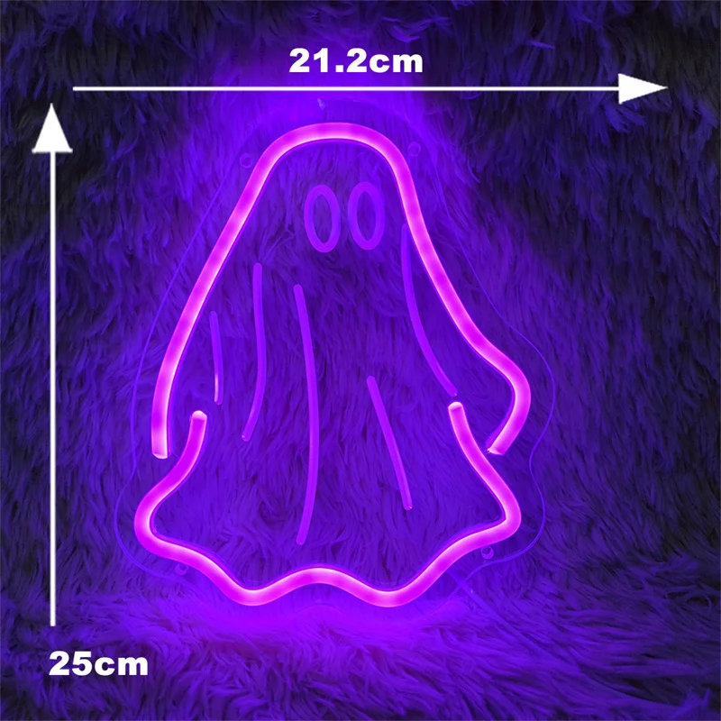 Ghost Neon Sign Halloween LED Light Sign Halloween Festival Party Room Decor Home Bedroom Wall Art Decoration Neon LED Signs USB