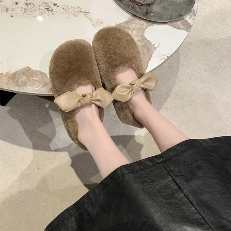 Furry Moccasins Winter Cotton Shoes Women Espadrilles Plush Loafers Fur Flats Add Cashmere Ballerina Fashion Casual Plus Size 42