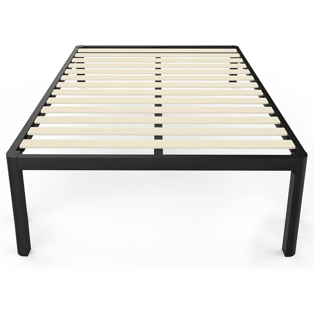 إطار سرير بمنصة معدنية 18 بحجم كوين من MAF مع أرجل مستديرة مضادة للتصادمات، أسود، سعة 3500 رطل، شديدة التحمل مع شريحة خشبية
