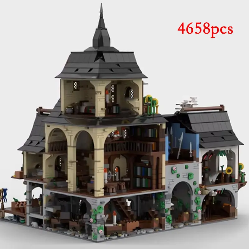 Spot small particle MOC-134085 medieval town urban architecture street view house model creative DIY gift toy puzzle ornament