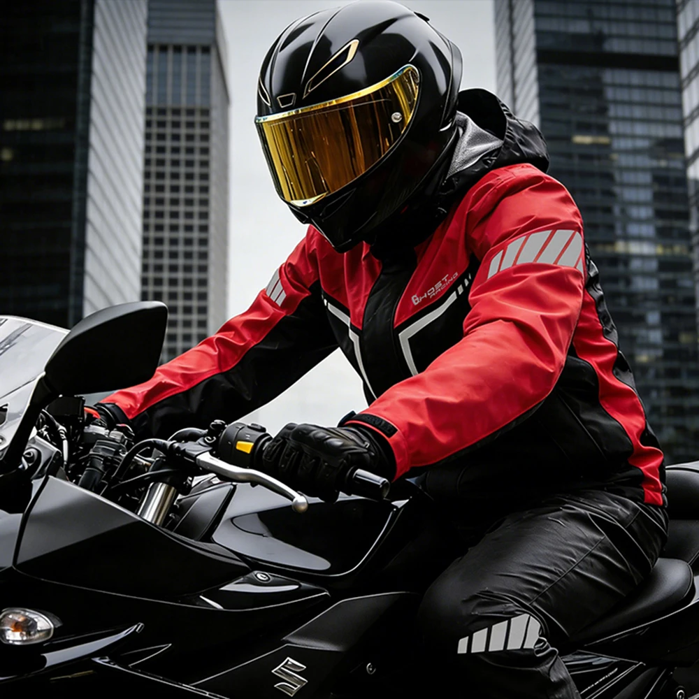 Men Waterproof Rain Gear Rain Jacket Motorcycle Raincoat Suits Reflective Work Rain Coats Lightweight Hiking Rainsuit M-4XL