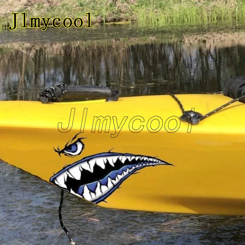 2PCS Shark Teeth Mouth Boat Stickers Waterproof for DIY Kayak Fishing Boat Canoe Car Truck Sunscreen Modification Vinyl Decals