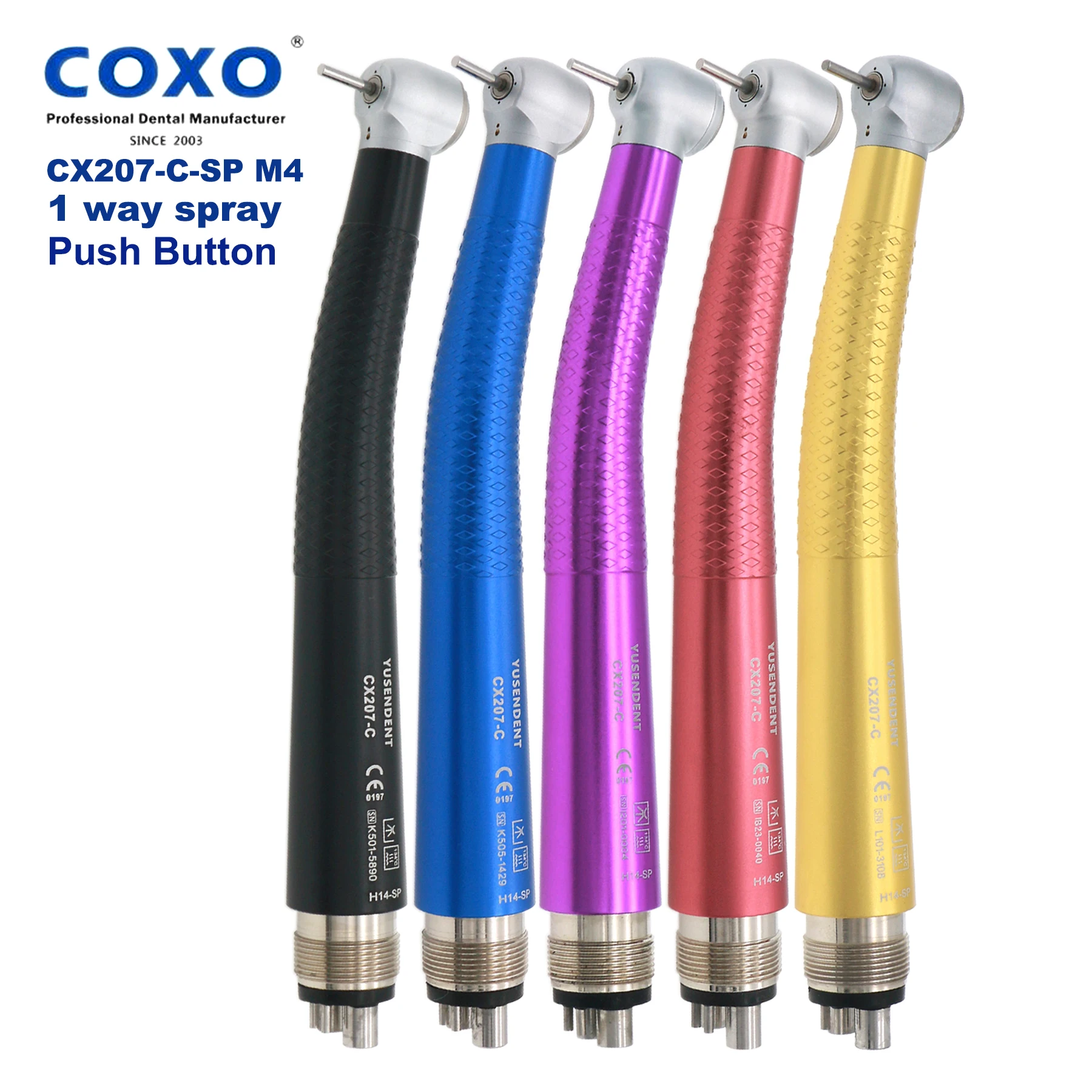 

NSK PANA MAX Type COXO YUSENDENT Dental Push Button Turbine High Speed Standard Head Colorful Handpiece M4 4Holes CX207-C-SP