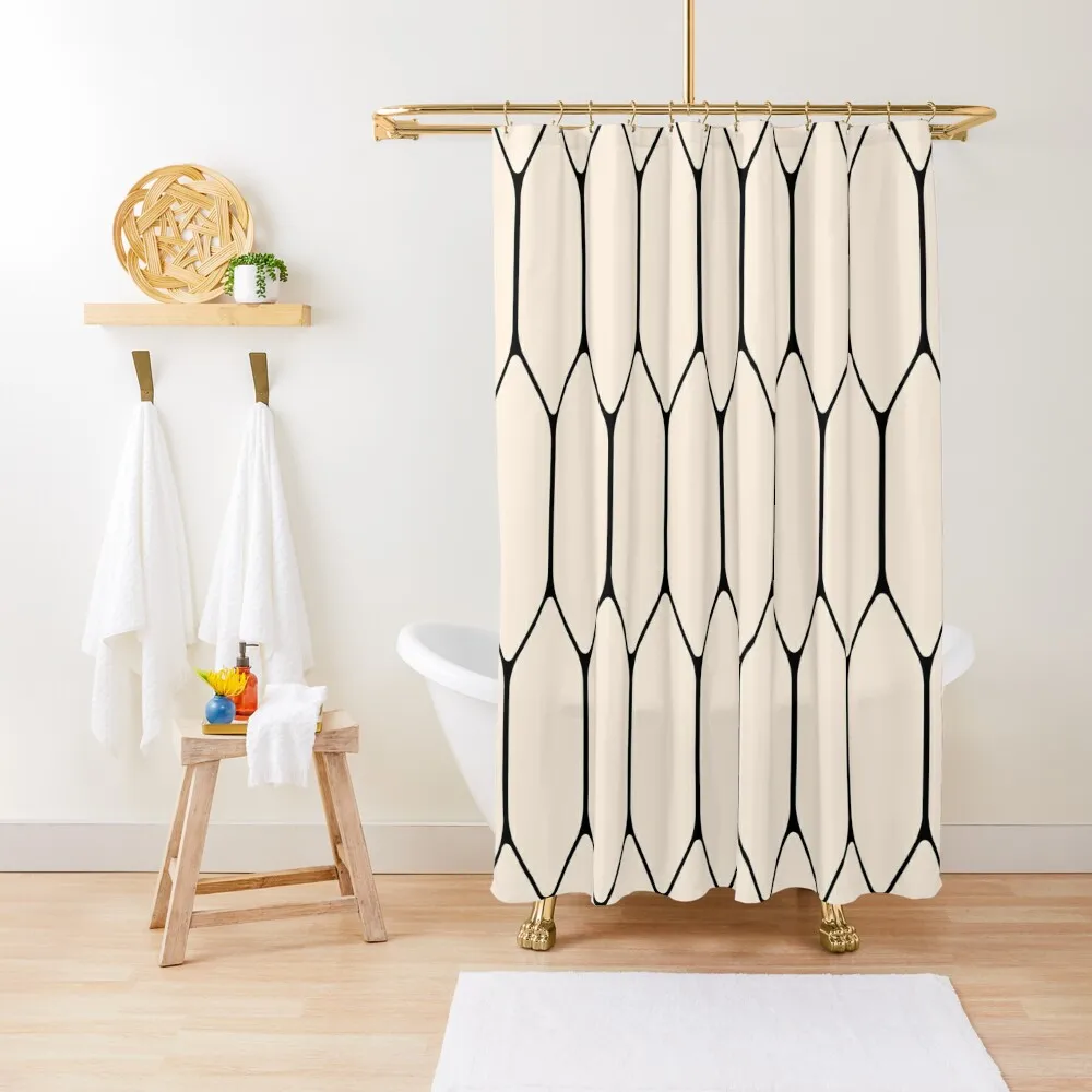 

Long Honeycomb Minimalist Geometric Pattern in Black and Almond Cream Shower Curtain Modern Accessory Bathrooms Curtain