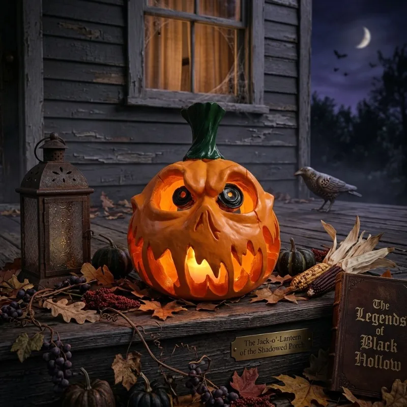 Halloween Pumpkin Resin Decoration - Ghost Skull with Strange Facial Features, Halloween Ornament Hollow Pumpkin Home Decoration