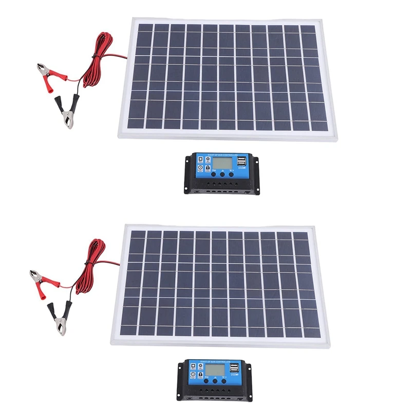 2X 30W 12V Solar Panel Battery Charger+40A Controller For RV Car Boat Home Camping