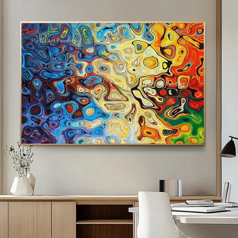 

Популярный дизайн: абстрактная сине-желтая картина на холсте, декор для дома, ручная роспись, граффити, масляная живопись, новое произведение искусства в подарок