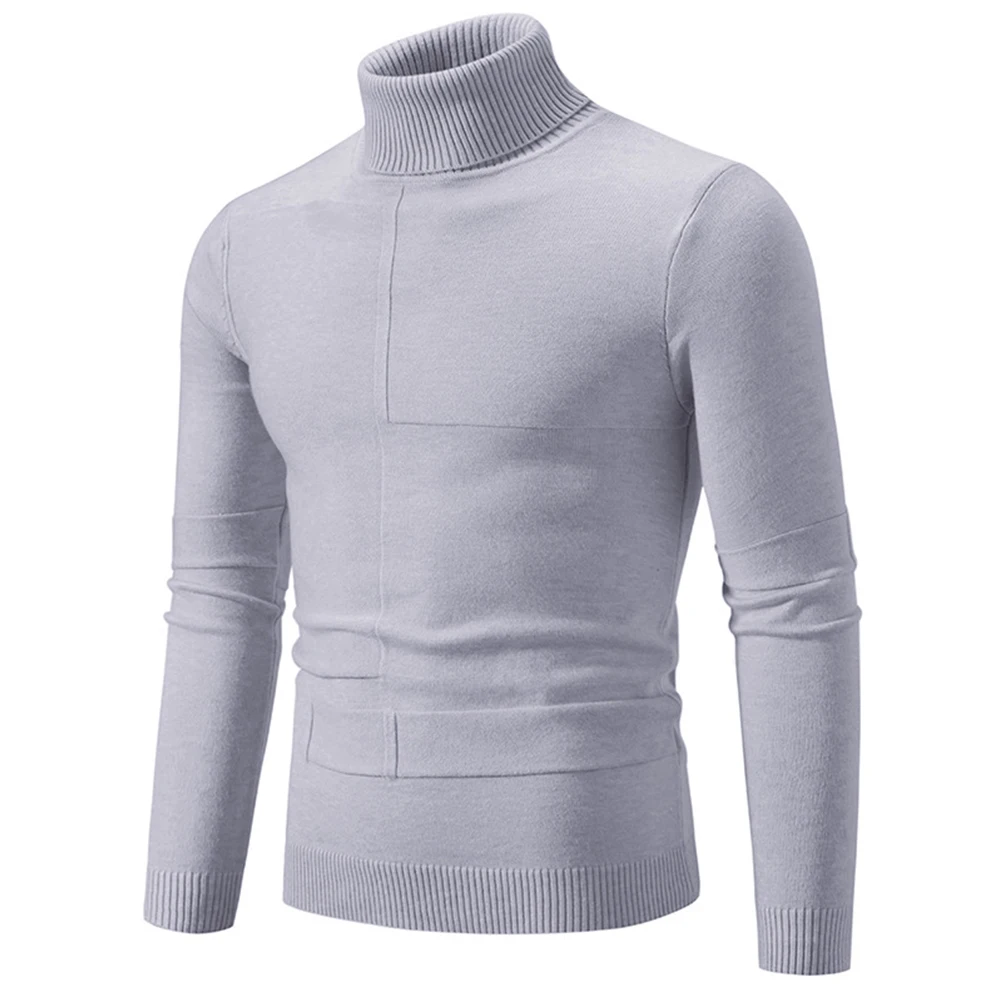 Homens inverno gola alta fino ajuste manga longa camisola malhas pullovers topo masculino quente fino ajuste suéteres