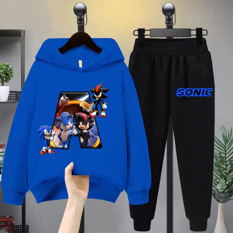 2pcs Sonics Children's Tracksuit Set Anime Printed Spring Fall Sweatshirt Suit Boys Girls Hoodies Sweatpants Kids Clothing Gift