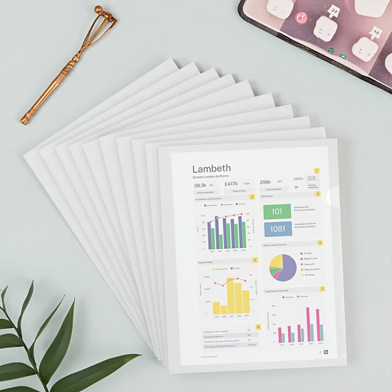 10 Pcs L-shaped folder plastic PP transparent single-page folder A4 two-page set office document storage and organization