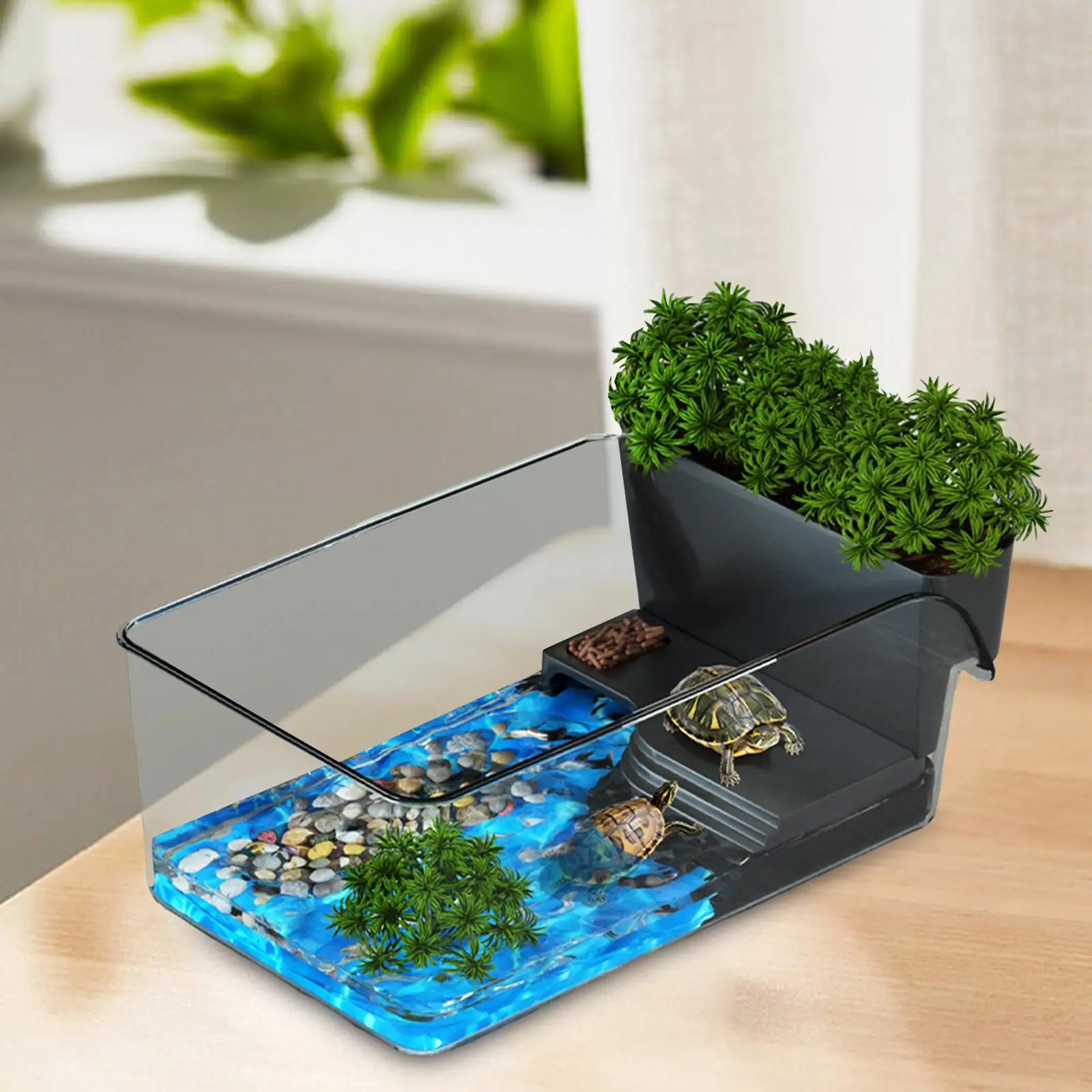 Small Turtle Tank Mini Aquarium Desk Habitat with Bask Platform Terrarium for Reptiles Turtle Products Home Use Setup