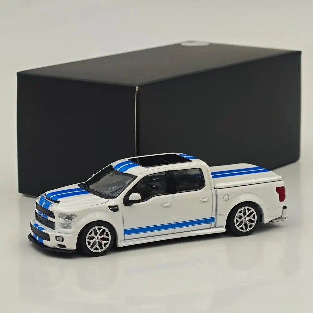 

Funny Model 1:64 F-150 Shelby Super Snake Pickup Sport Truck Model White with Blue Stripes Diecast Model Car Limited Collection
