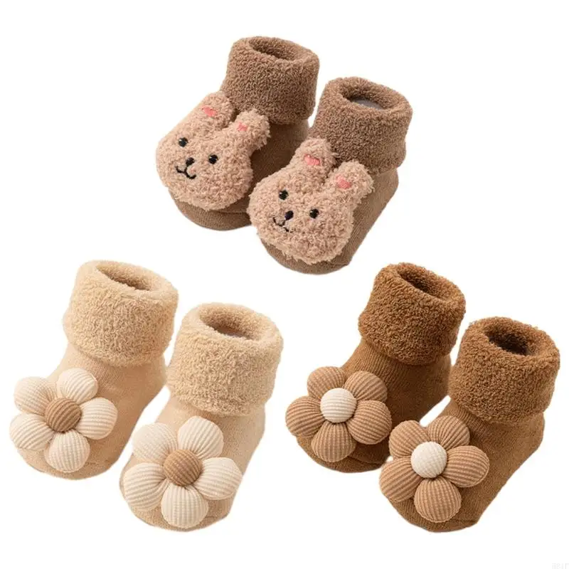 

581F 1 Pair Newborn Baby Socks Autumn Winter Thick Insulation Floor Shoes Anti Slip Infant Warm Socks Toddlers First Walkers