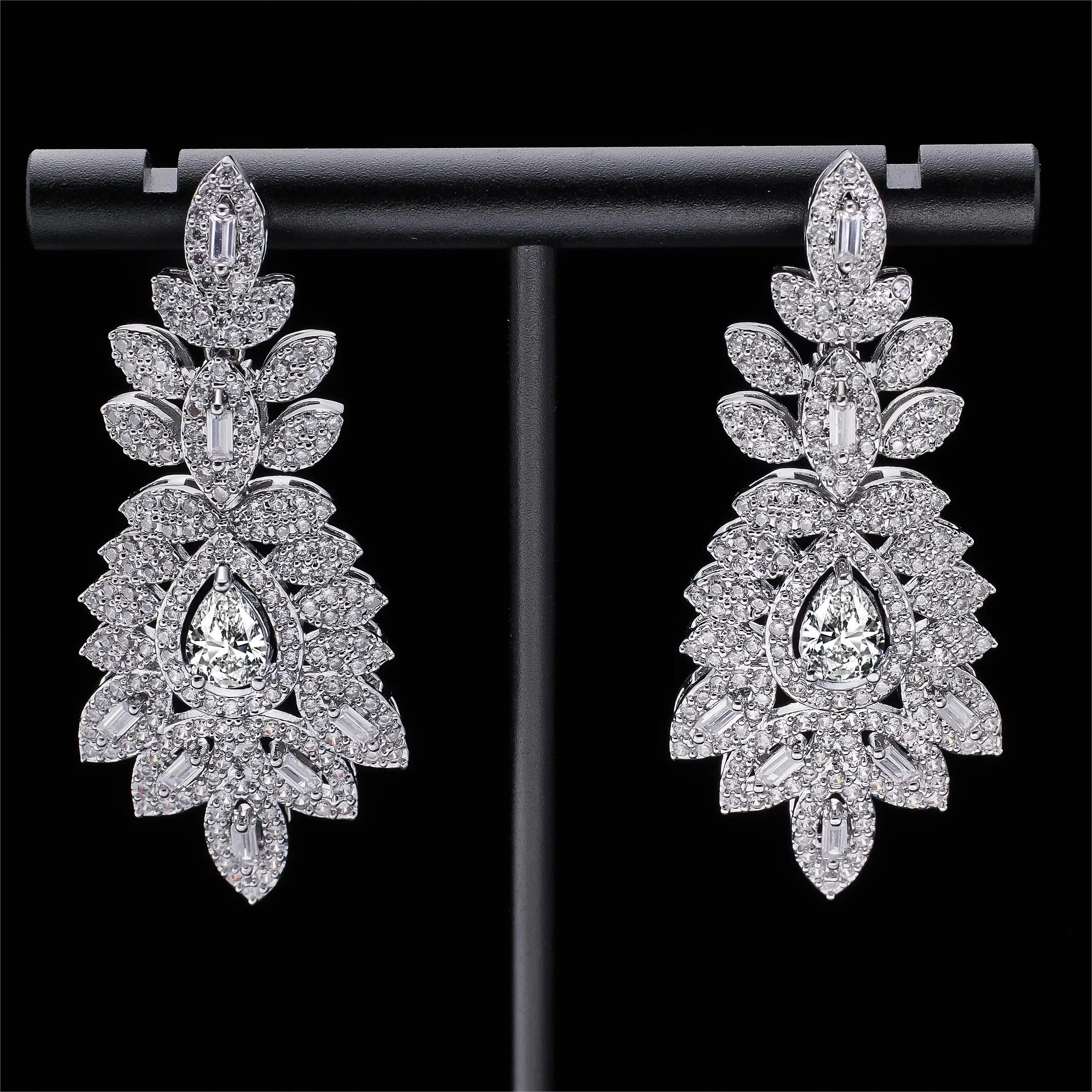 

Роскошные женские свадебные комплекты ювелирных изделий, ожерелье и серьги в форме листа с большим кубическим цирконием для невесты, ювелирные изделия