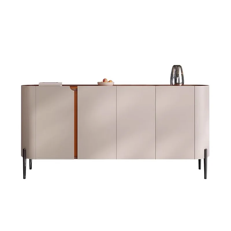 

Light luxury saddle leather dining side cabinet retro home living room multi-functional solid wood entrance cabinet