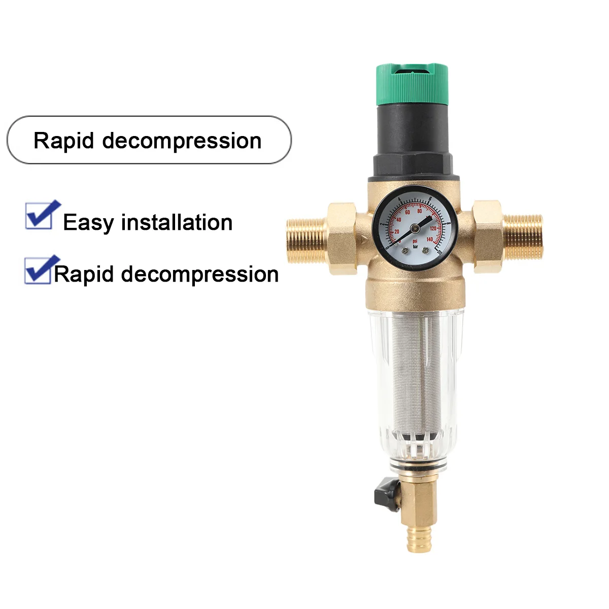 1 Stück Wasserdruckregler mit Rückspülfilter und Manometer DN20 Gartenbewässerungszubehör – Detail 8