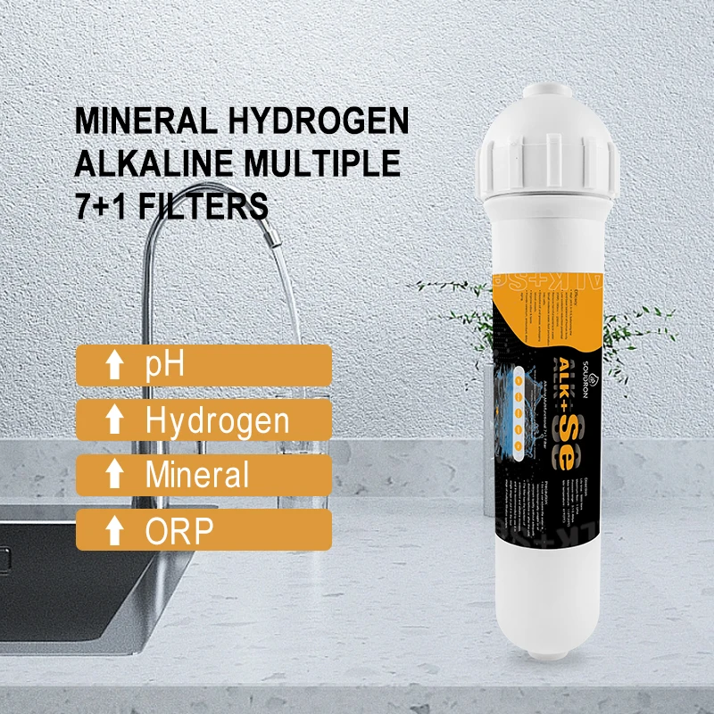 O filtro mineral hidrogens alcalino multi 7 + 1 absorve cores e odores especiais, melhora o sabor da água potável