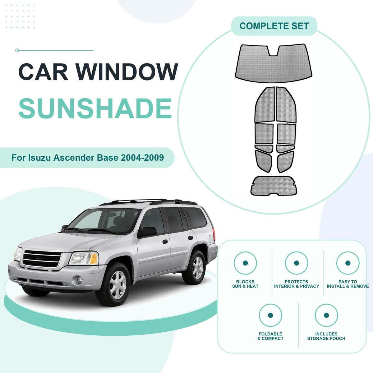 For Isuzu Ascender Base 2004-2009 Custom Full Set Window Sunshades Aluminum Foil Suction Cup Anti UV Privacy