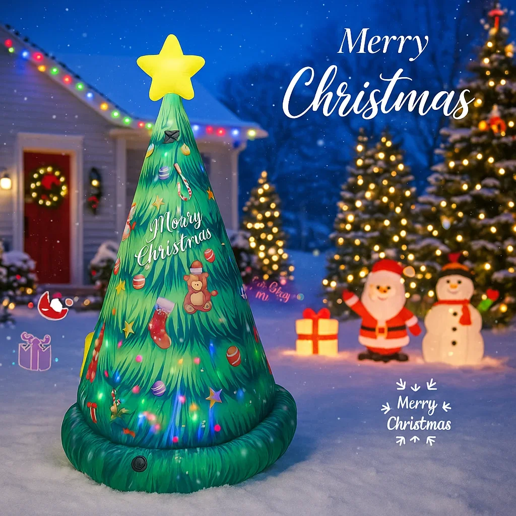 Scatole regalo per albero di Natale giocattolo gonfiabile da 7,87 piedi con luci a LED Decorazioni natalizie Ornamenti Regali Decorazioni da giardino