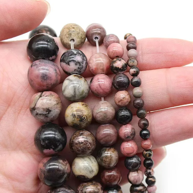 1 Strand Natural Stone Black Lace Rhodonite Beads Loose Round Beads 4 6 8 10mm For Jewelry Making DIY Bracelet Charms Accessory